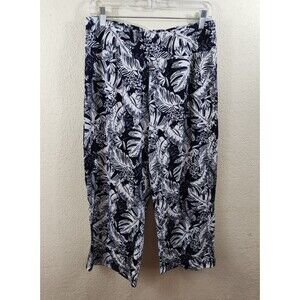 Zac & Rachel Womens M Blue White Leaf Print High Rise Straight Leg Sleep Pants